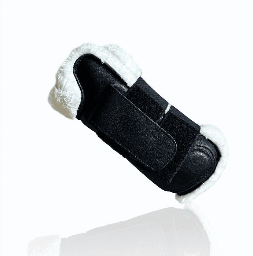 Open leather and synthetic fleece boots
