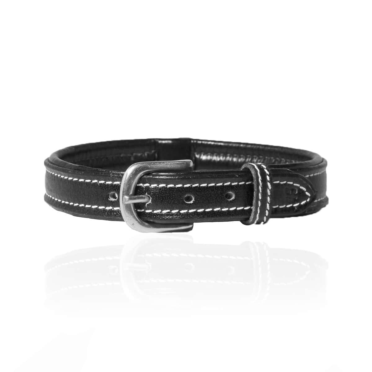 HOLLY padded dog collar in black cowhide leather