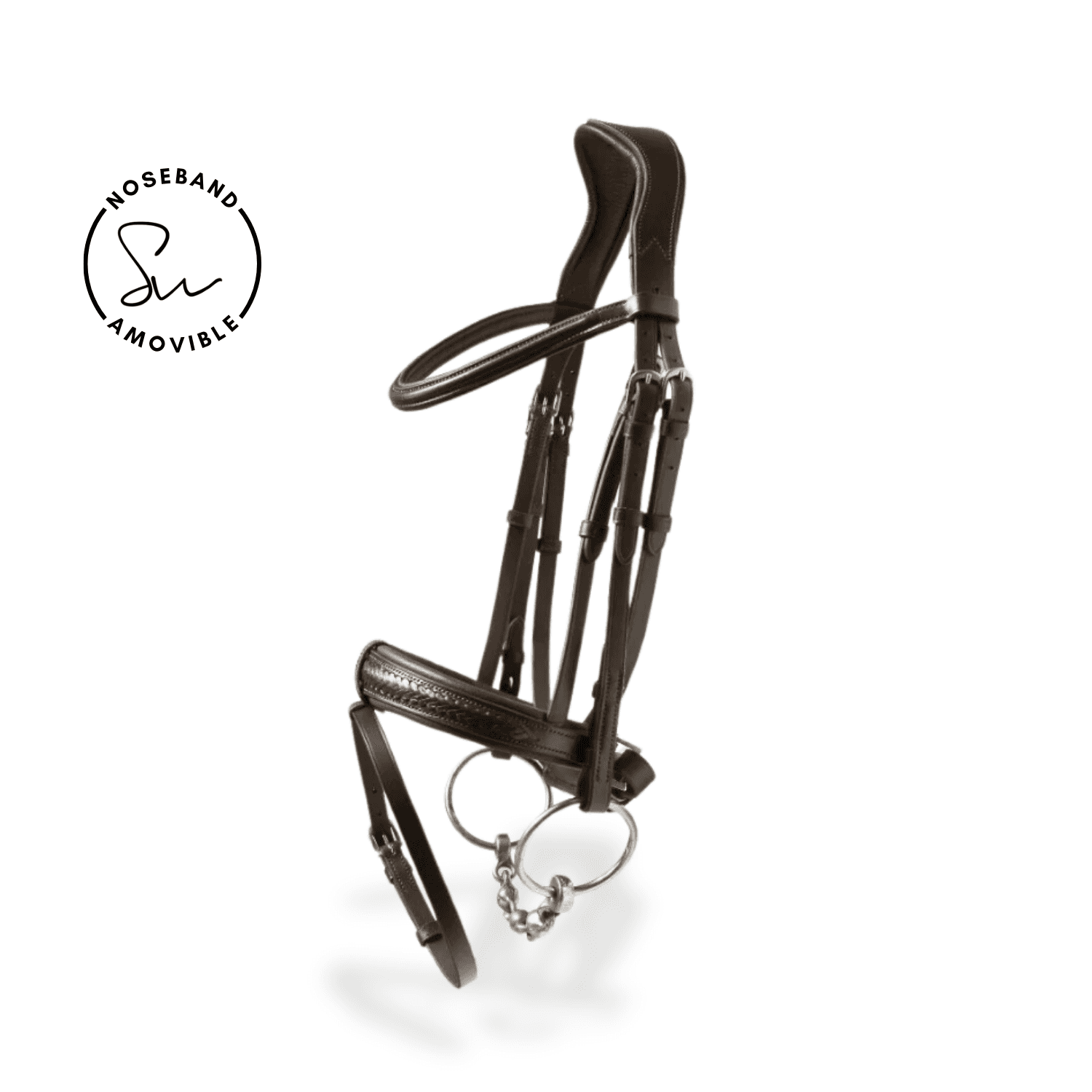 Brown Basel braided cowhide bridle with anatomical headpiece for ridden use on a horse