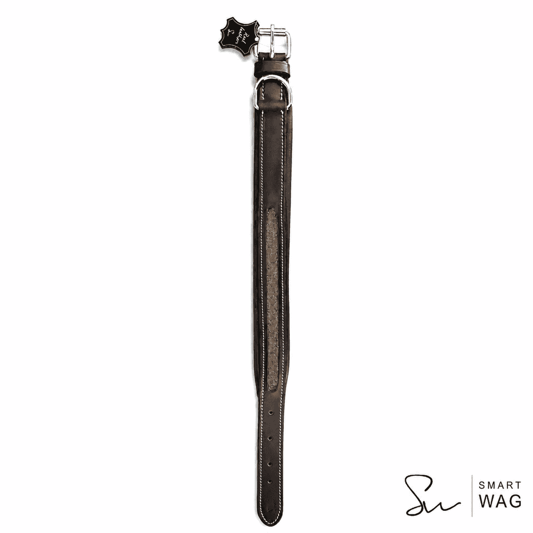 Braunes und schwarzes Sparkle-Lederhalsband mit Strass für Hunde