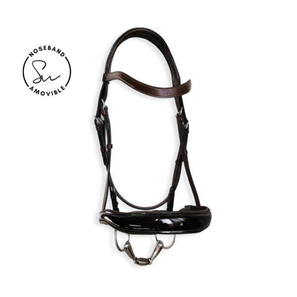 Personalisierter Trensenzaum aus Lackleder Anatomisches Kopfstück Noseband abnehmbar